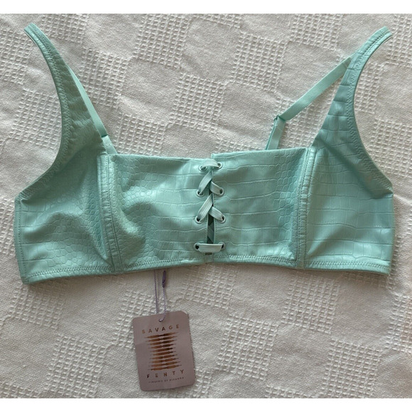 Savage X Fenty Queen of the Galaxy Bralette Size XL Laced Front Croc Print Date - Picture 3 of 11